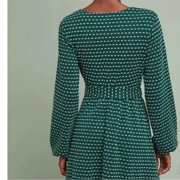 Maeve by Anthropologie ~ Malta green V-neck Lined Long Sleeve Dress | Sz Medium - Picture 10 of 12